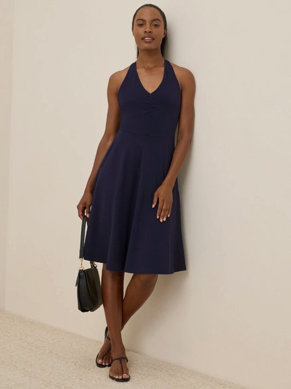 Pact Organic Fit & Flare Gathered Halter Dress Eclipse Purple
